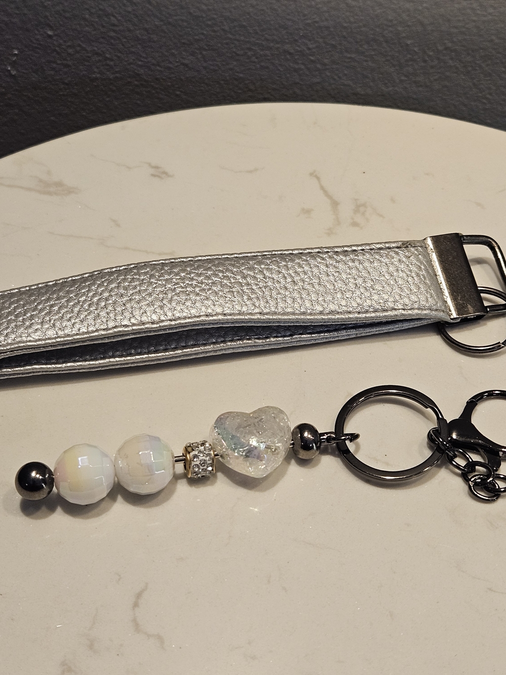 Handbag Beaded Heart Keychain & Silver Wristlet